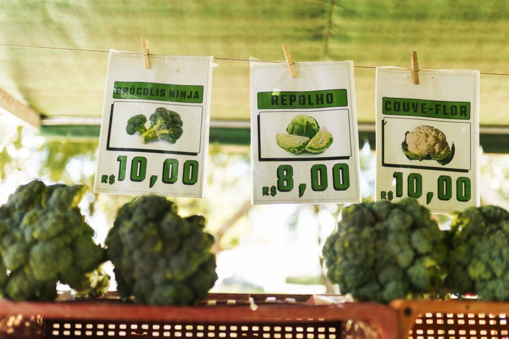 A grocery list with fresh vegetables and a budget in mind