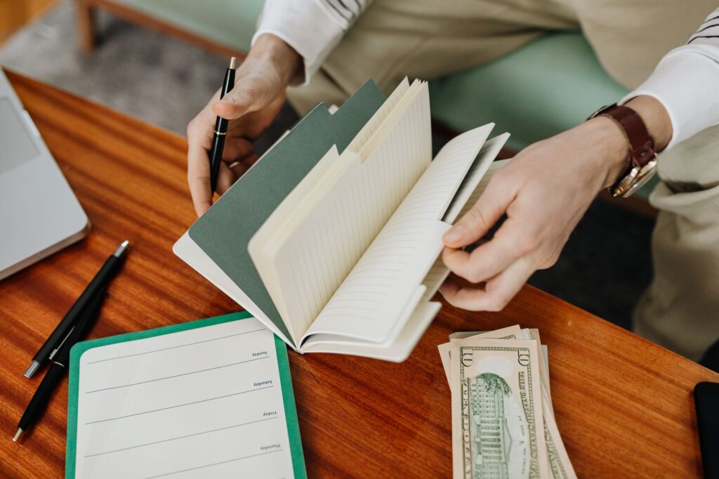 Filling in budget binder pages by hand