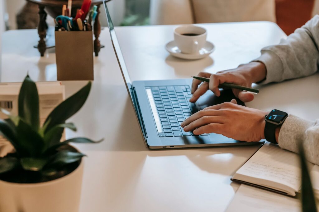 A laptop set up for working and earning online at home