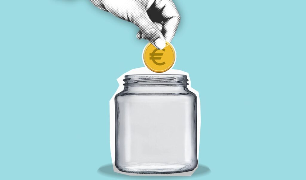 A jar filling with savings over time