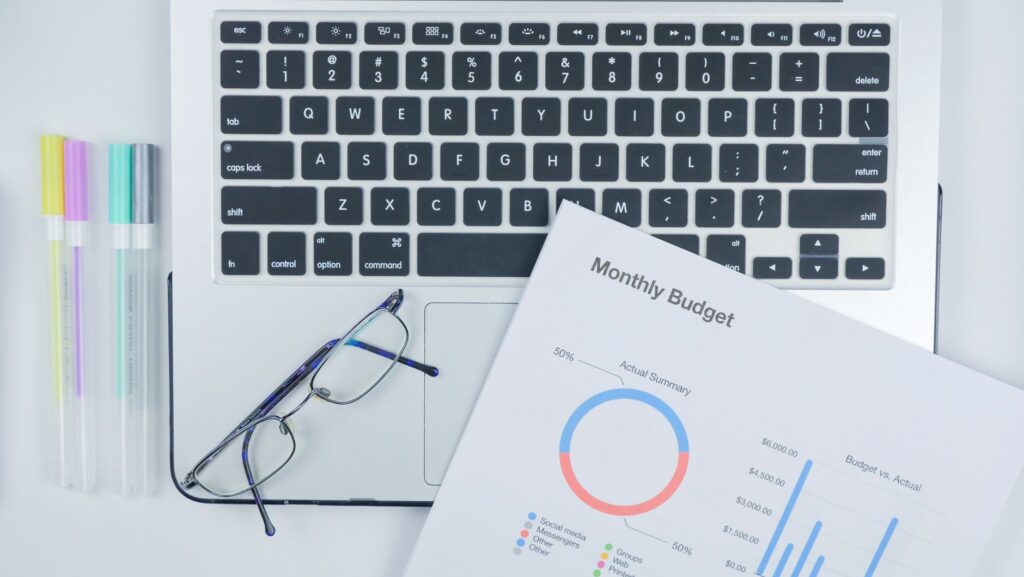 budgeting dashboard with spending charts and categories