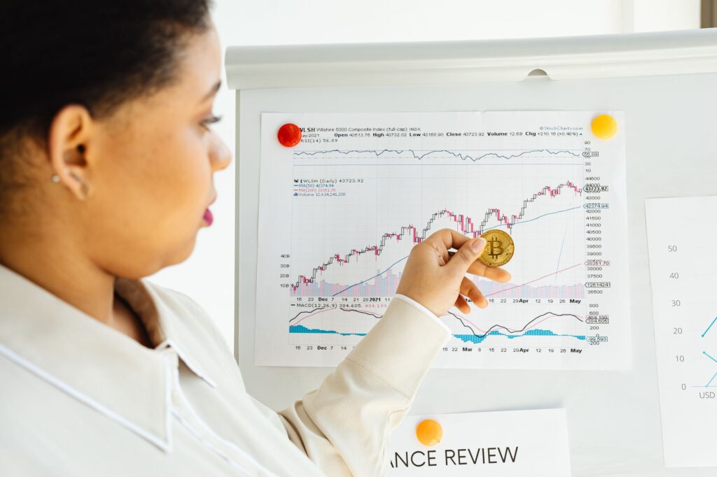 Close-up of investment portfolio performance charts on a screen