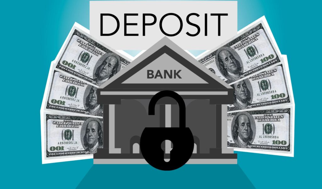 Certificate of deposit concept with growing savings and bank building